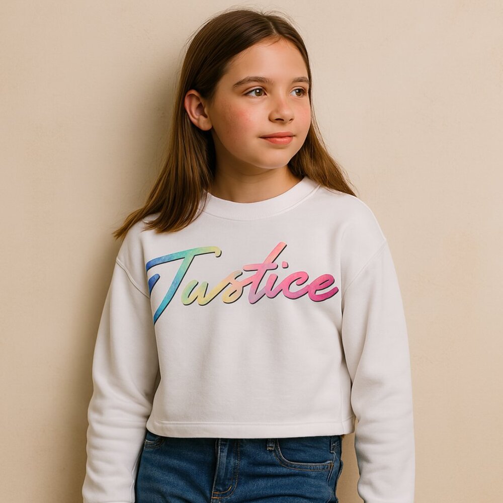 Justice Girls Cropped Sweatshirt Size M (10) Graphic Raw Hem Long Sleeve